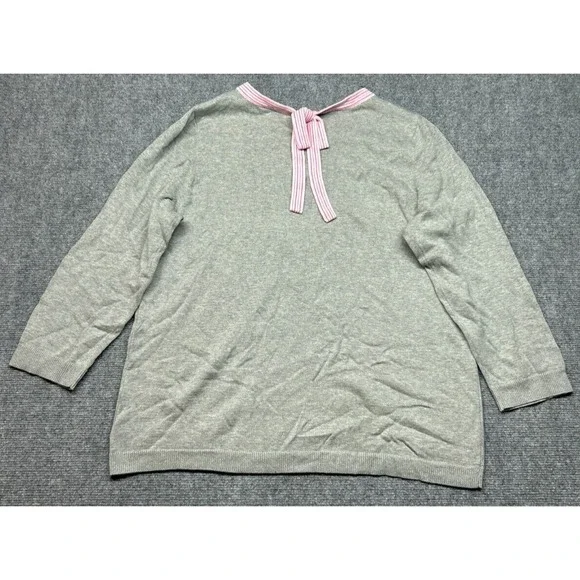 Kim Rogers Intarsia Sweater Womens Size L Gray Pink Hearts Cotton Round Neck New - Picture 2 of 9